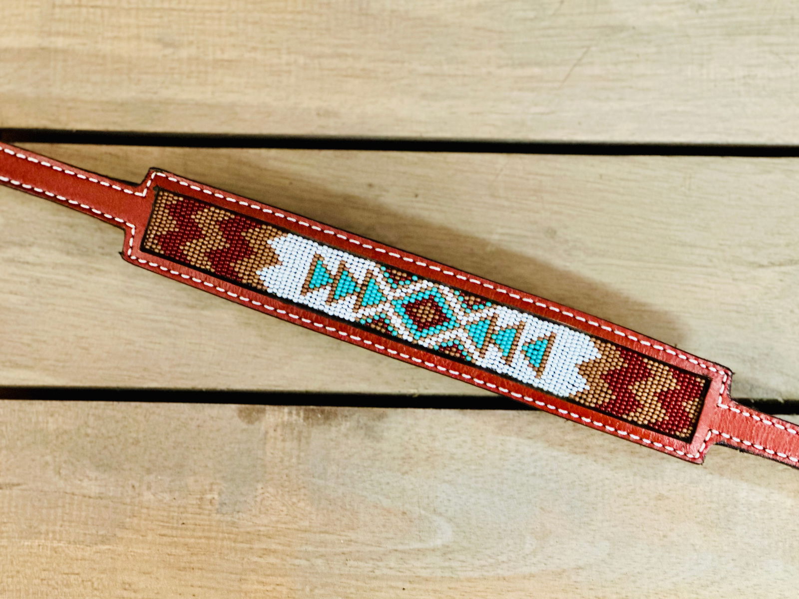 Medium Leather Wither Strap With Beaded Navajo Inlay -  - Dustybutts Australia