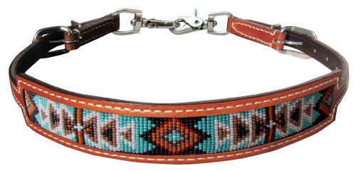 Medium Leather Wither Strap With Beaded Navajo Inlay -  - Dustybutts Australia