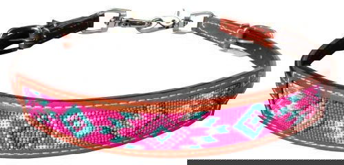 Medium Leather Wither Strap With Pink Beaded Navajo Inlay - Dustybutts Australia