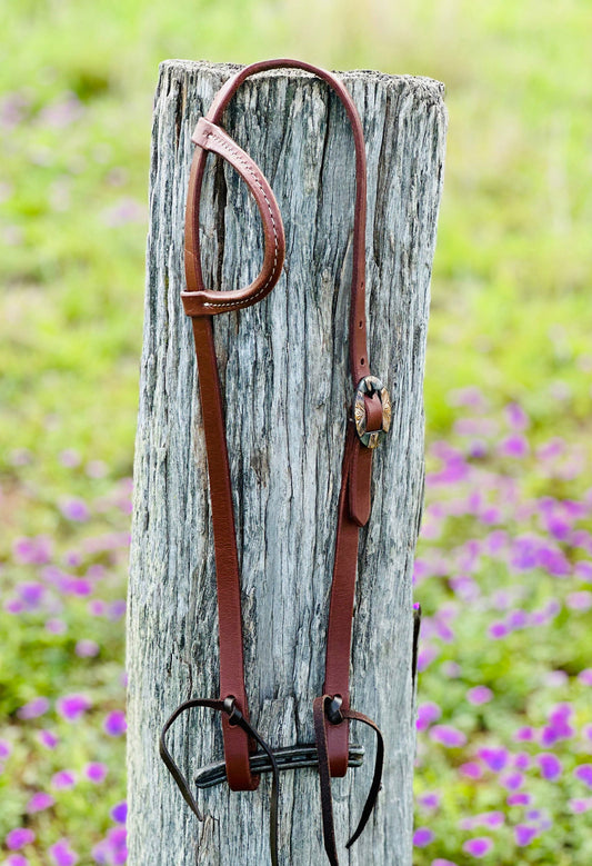 Oiled Harness Single Ear Bridle With Engraved Antique Buckle - Dustybutts Australia
