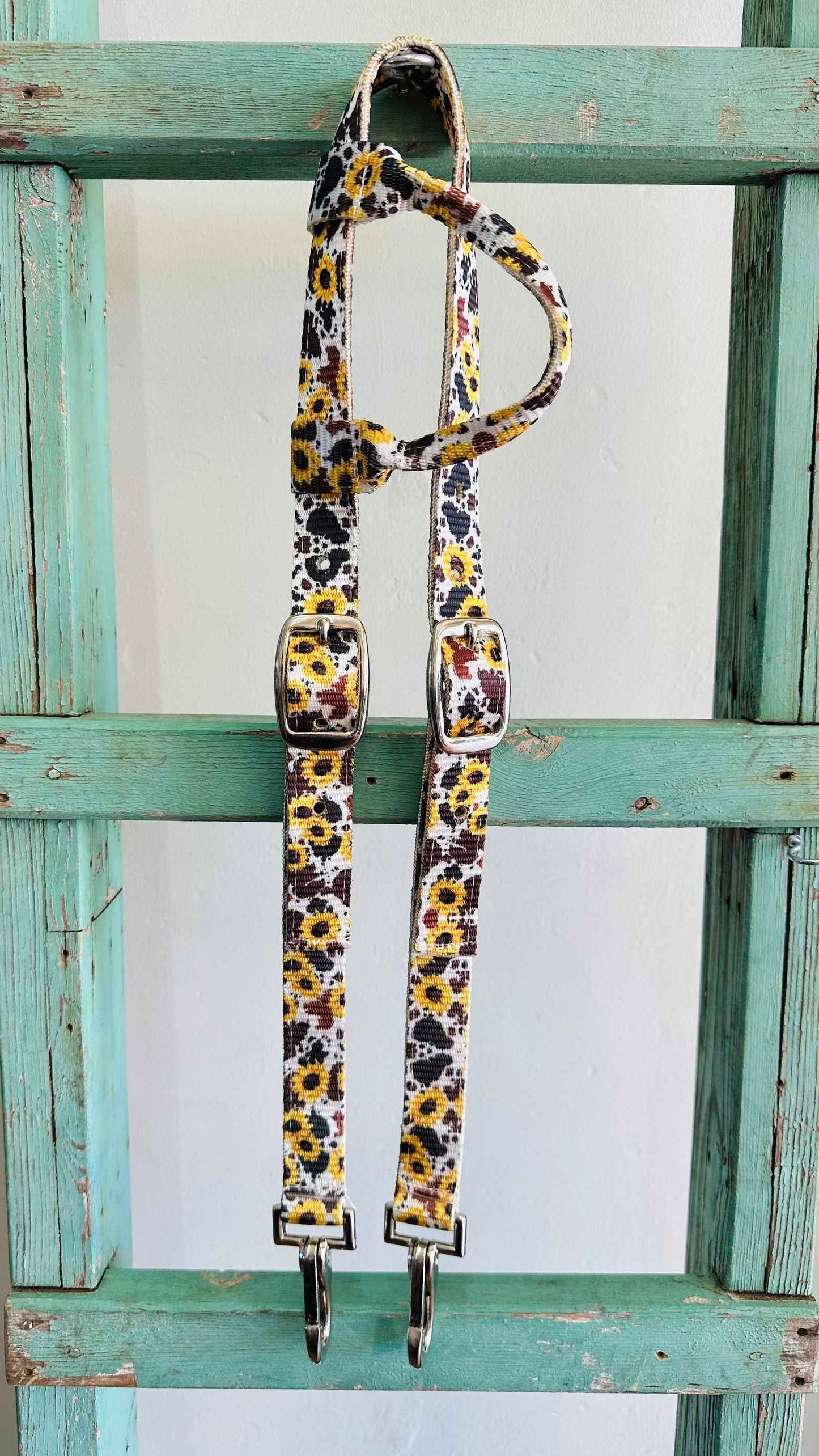 Quick Change Nylon One Eared Bridle - Cowhide & Sunflowers - Dustybutts Australia