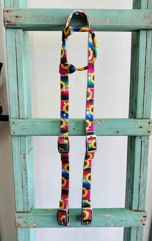 Quick Change Nylon One Eared Bridle - Sunflowers & Serape - Dustybutts Australia