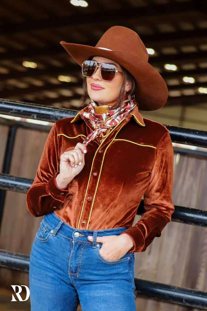 Ranch Dress’n Velvet Performance Shirt // Rust - Arena Shirts - Dustybutts Australia