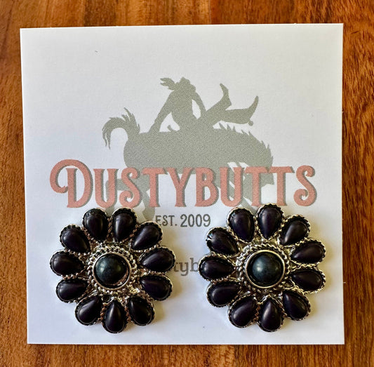 Silver & Black Stone Earrings -  - Dustybutts Australia