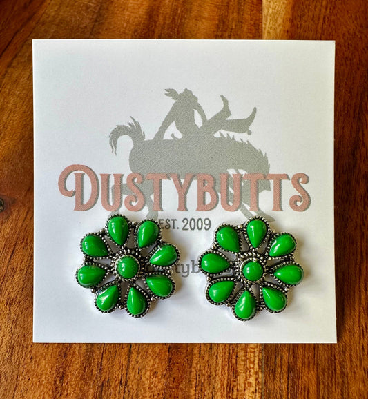 Silver & Green Stone Earrings -  - Dustybutts Australia