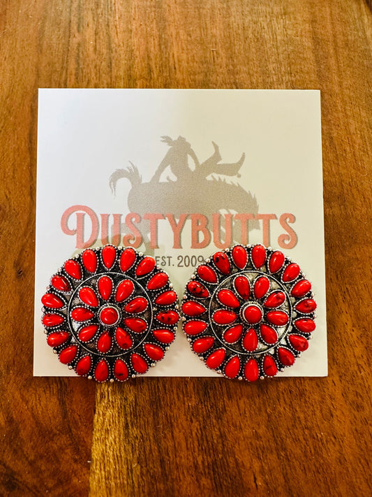 Silver & Red Stone Earrings -  - Dustybutts Australia