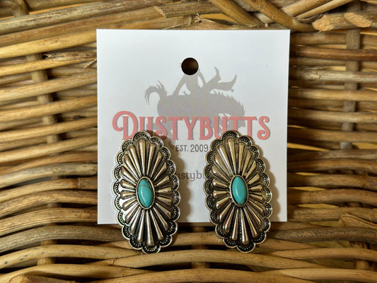 Turquoise & Silver Concho Earrings -  - Dustybutts Australia