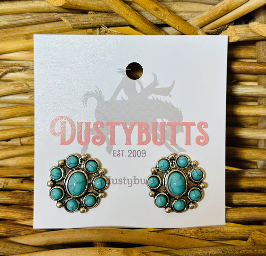 Turquoise & Silver Concho Earrings -  - Dustybutts Australia