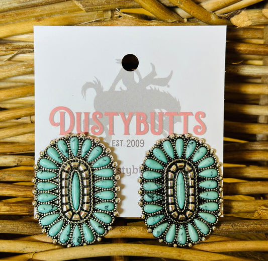 Turquoise & Silver Concho Earrings -  - Dustybutts Australia