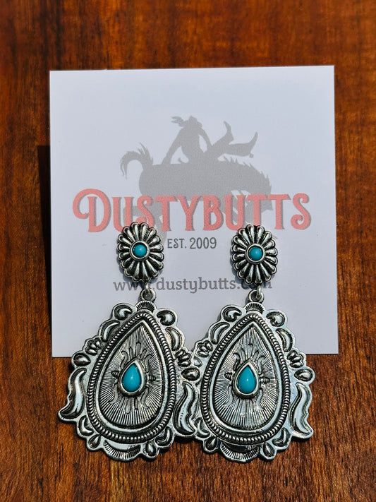 Turquoise and Silver Drop Earrings -  - Dustybutts Australia