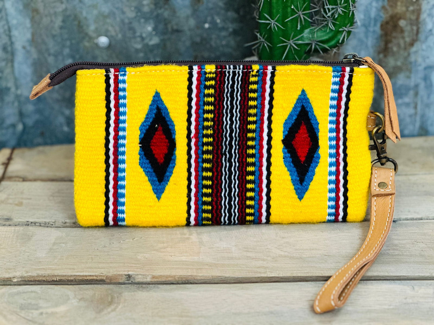 Yellow Saddle Blanket Clutch with Brown Tooling Details -  - Dustybutts Australia