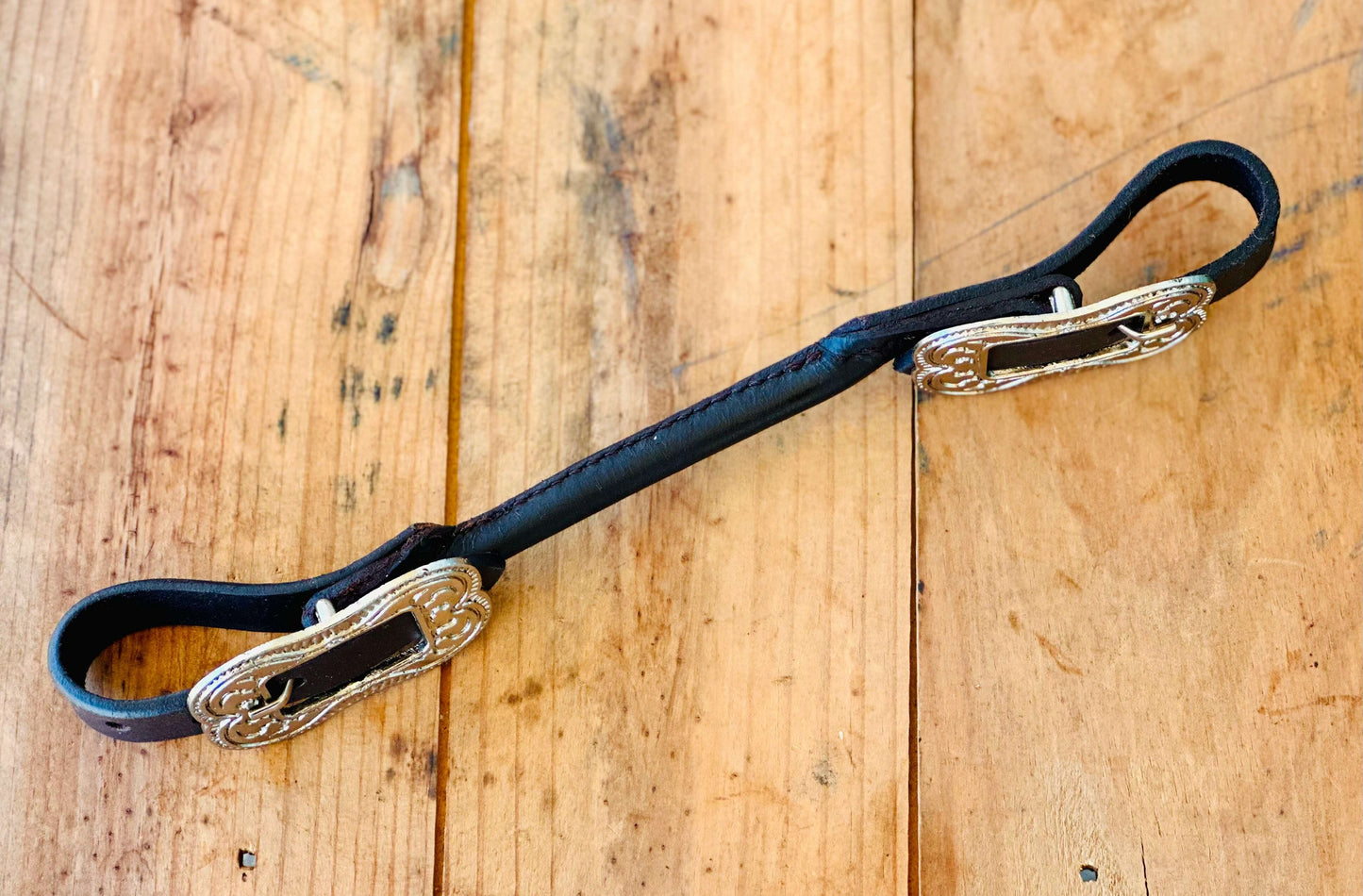 Dustybutts Rolled Leather Curb Strap With Engraved Buckle