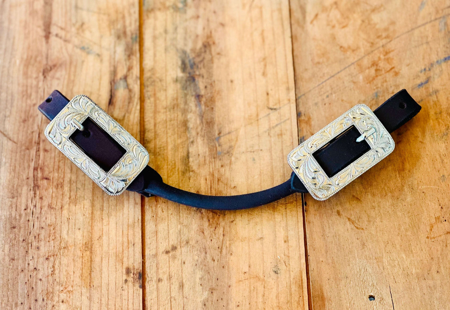 Dustybutts Rolled Leather Curb Strap With Fancy Engraved Buckle