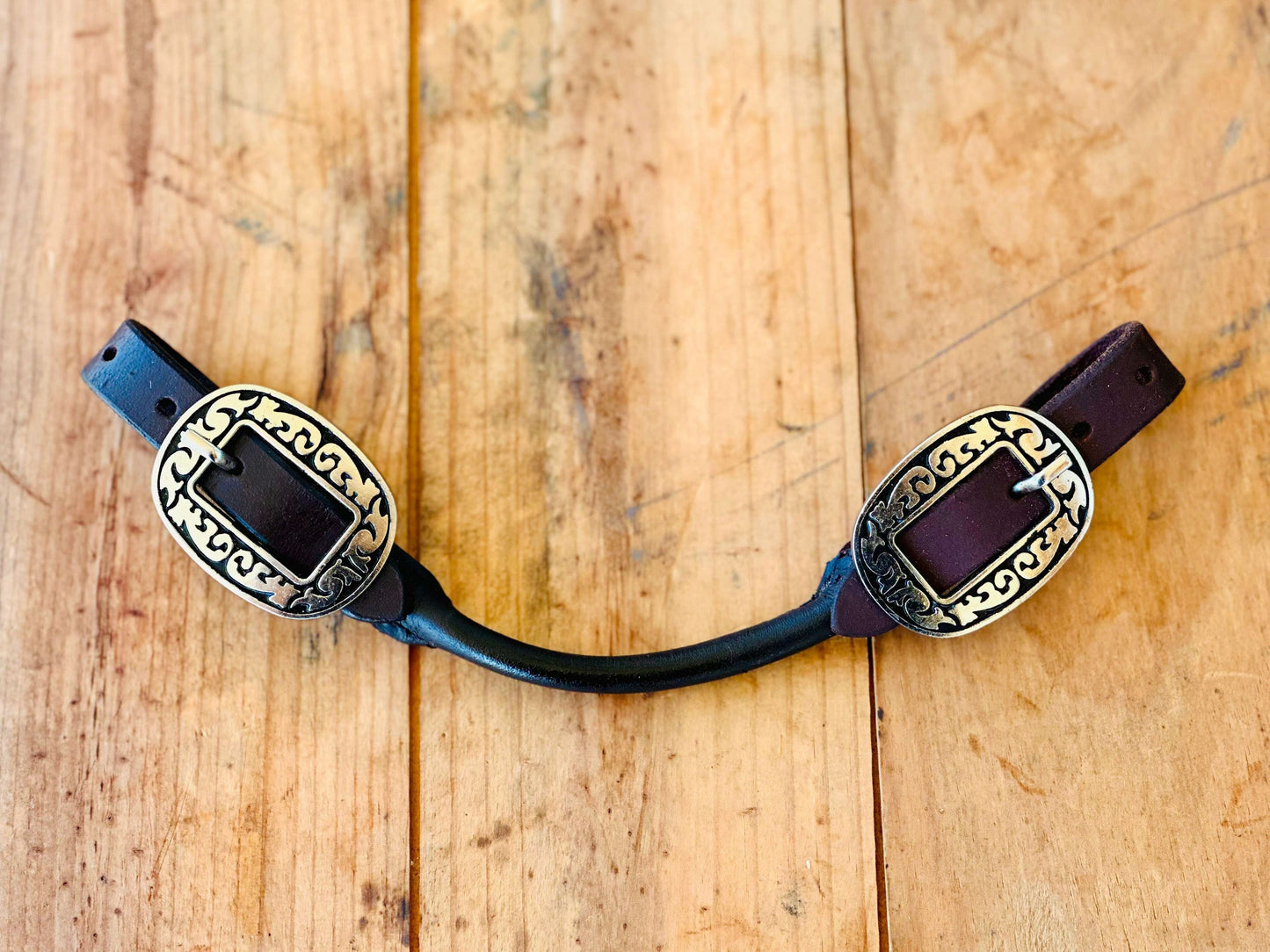 Dustybutts Rolled Leather Curb Strap With Floral Engraved Buckle