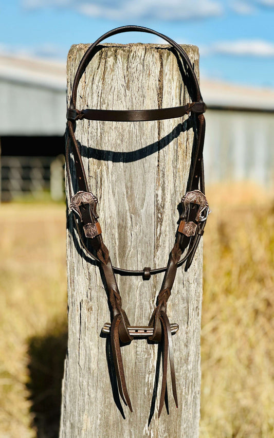 Harness Leather Bloodknot Browband Bridle With Thunderbird Buckle