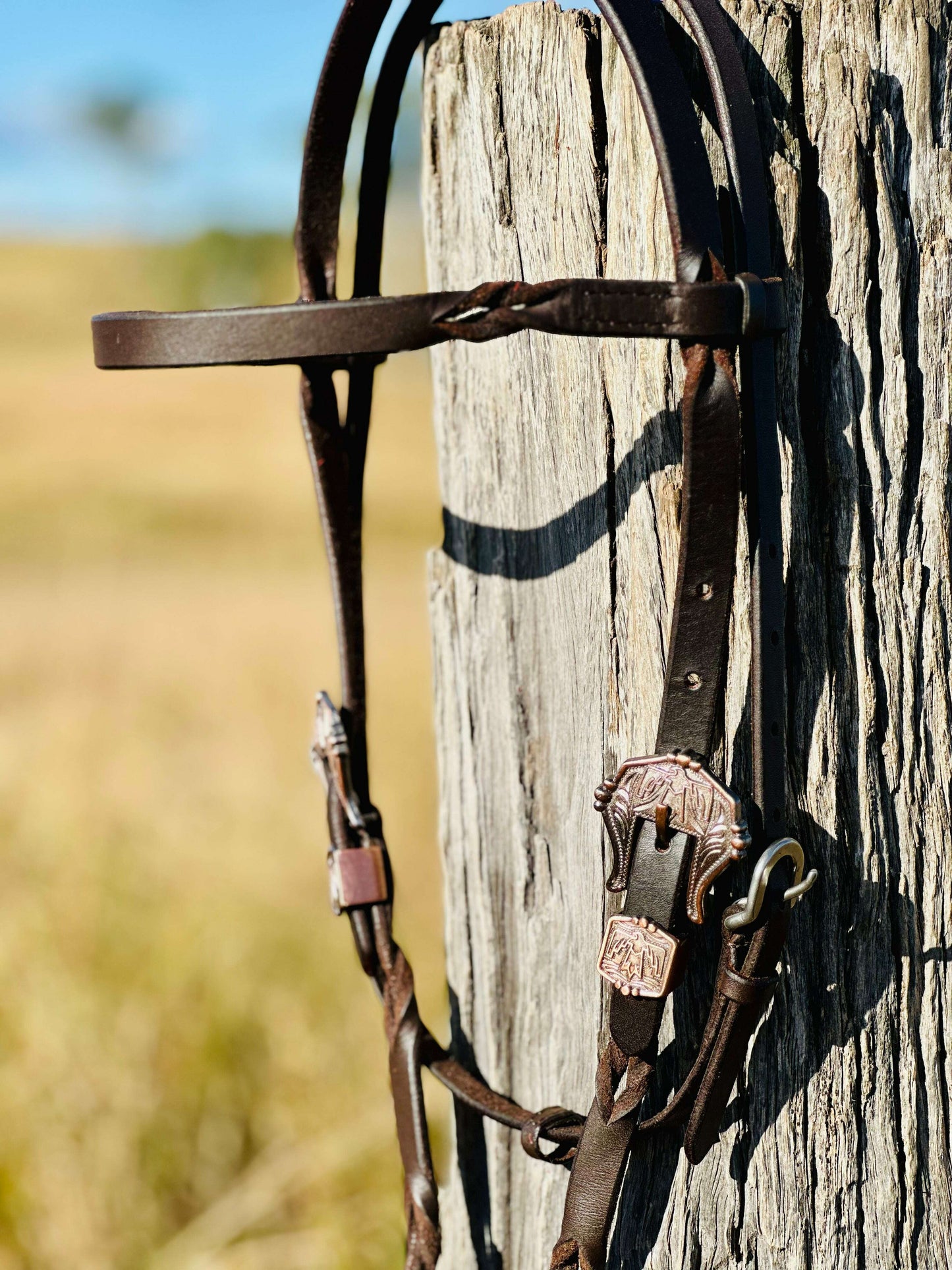 Harness Leather Bloodknot Browband Bridle With Thunderbird Buckle