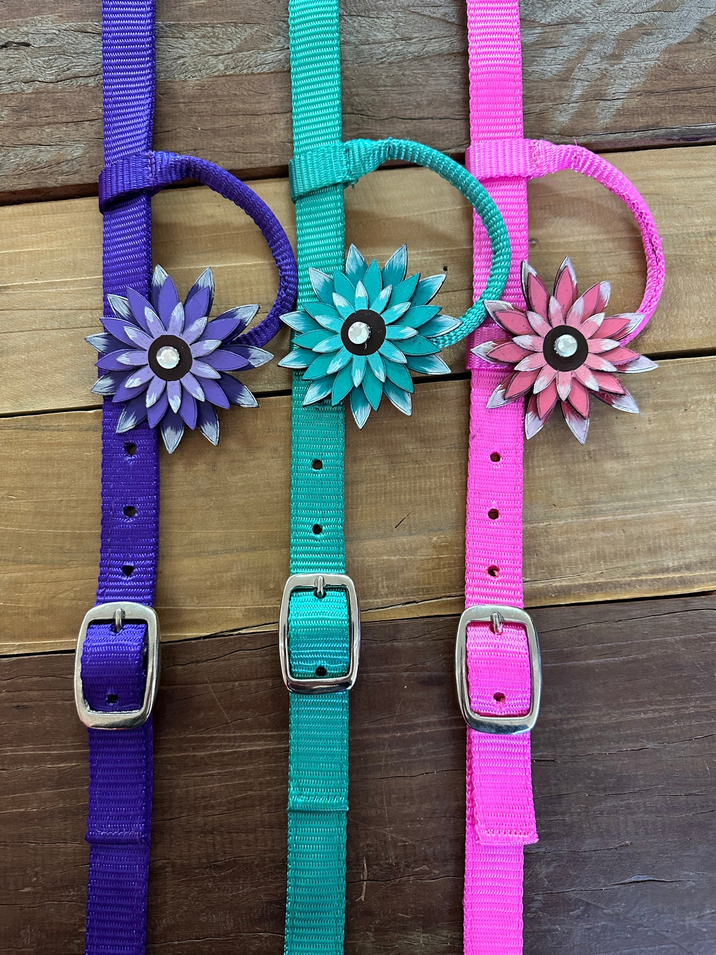 Nylon One Eared Quick Change Bridle With Leather Flower // Purple