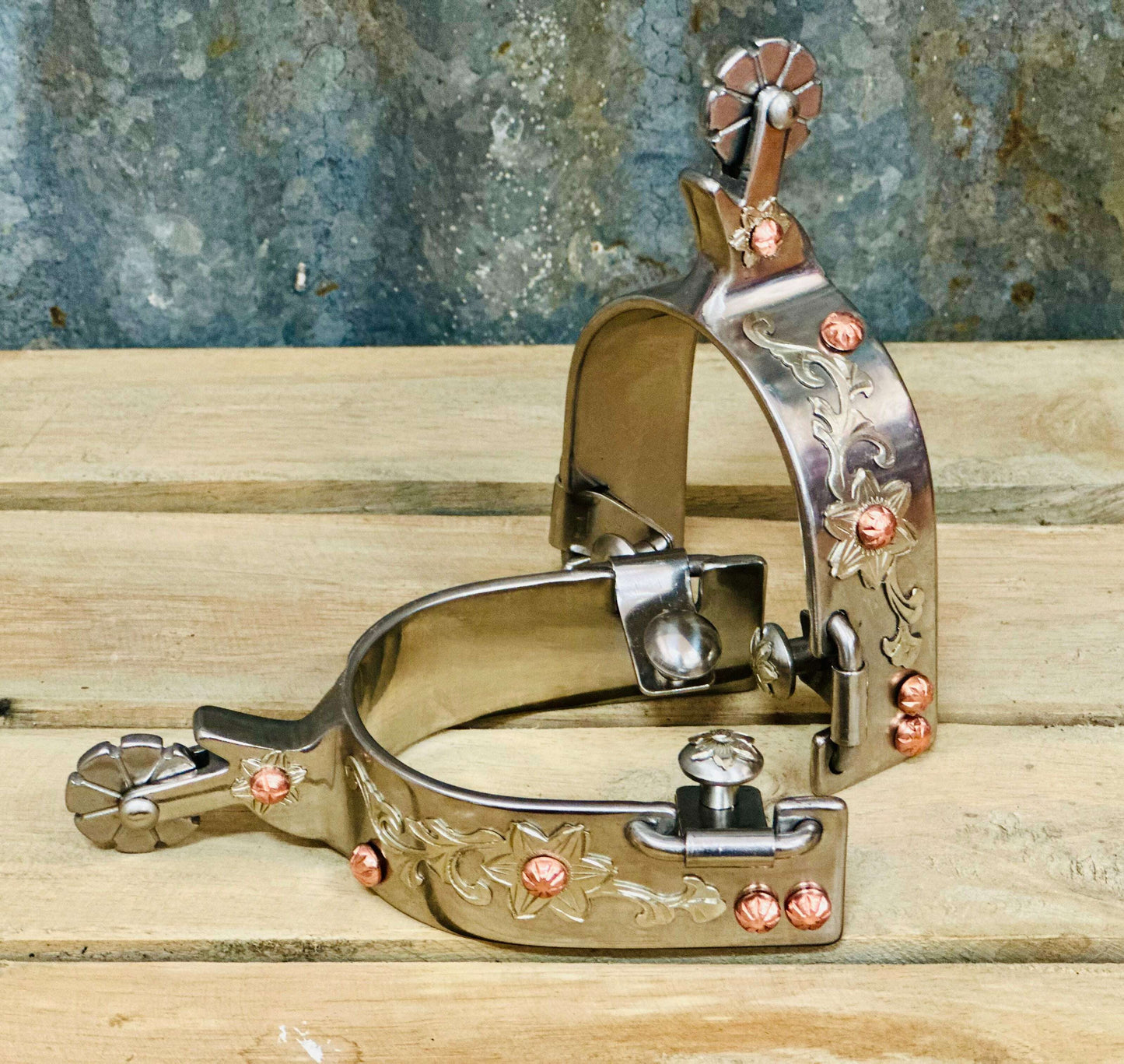 Ladies Stainless Steel Spurs With Copper Studs