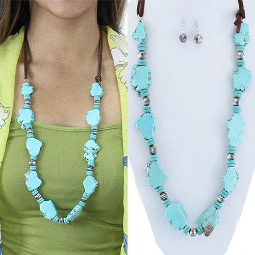 Squash Necklace & Earring Set -Turquoise & Silver