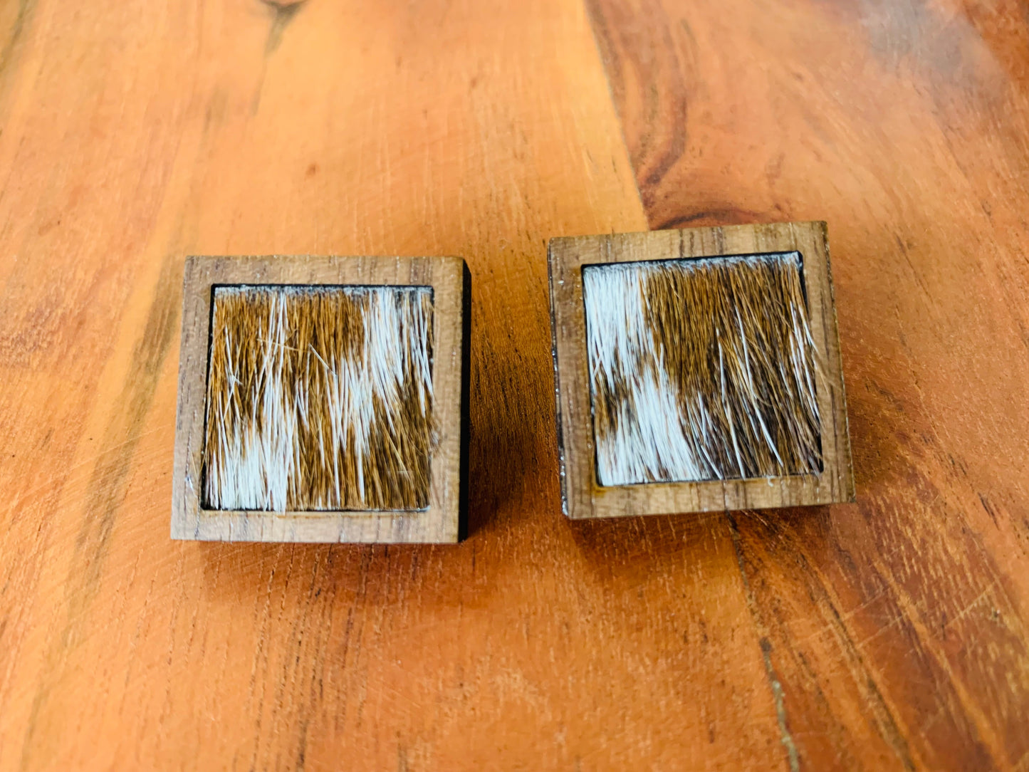 Small Square Cowhide Earrings