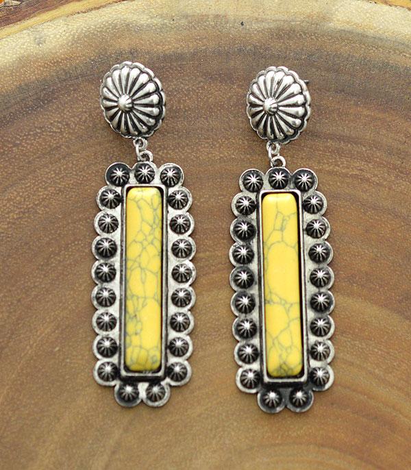 Mustard Rectangle Stone Concho  Earrings