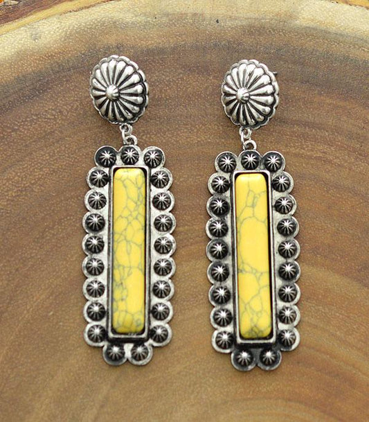 Mustard Rectangle Stone Concho  Earrings