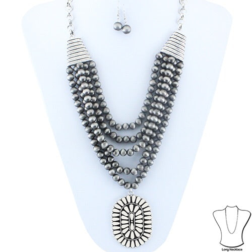 Layer Squash Blossom Necklace And Earring Set - Ivory